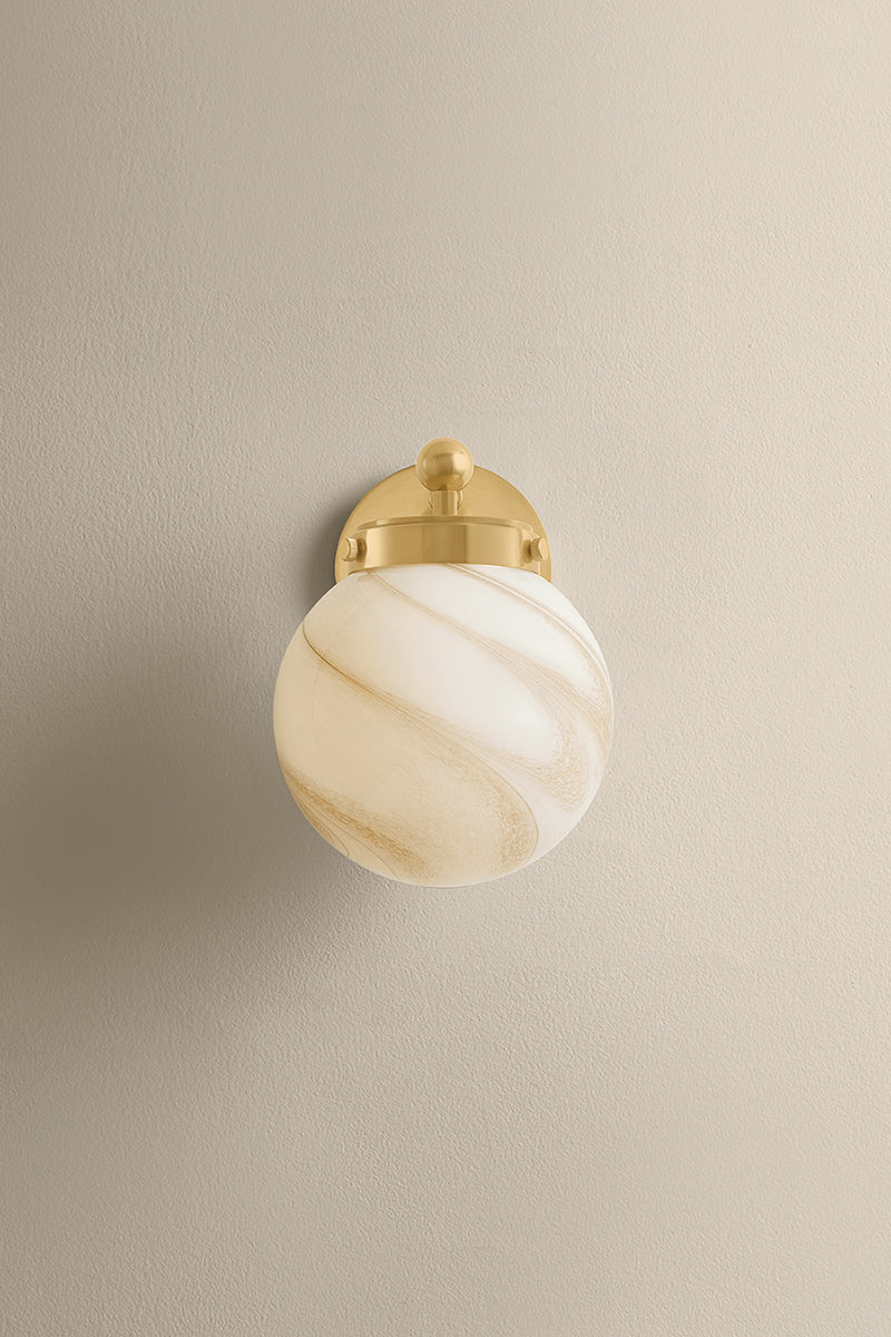 Mitzi by Hudson Valley Lighting Ambra Wall Sconce in Aged Brass / Cappuccino Swirl, detail view 1
