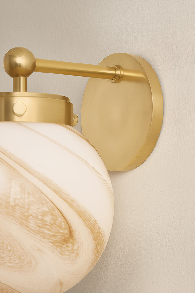 Mitzi by Hudson Valley Lighting Ambra Wall Sconce in Aged Brass / Cappuccino Swirl, detail view 2