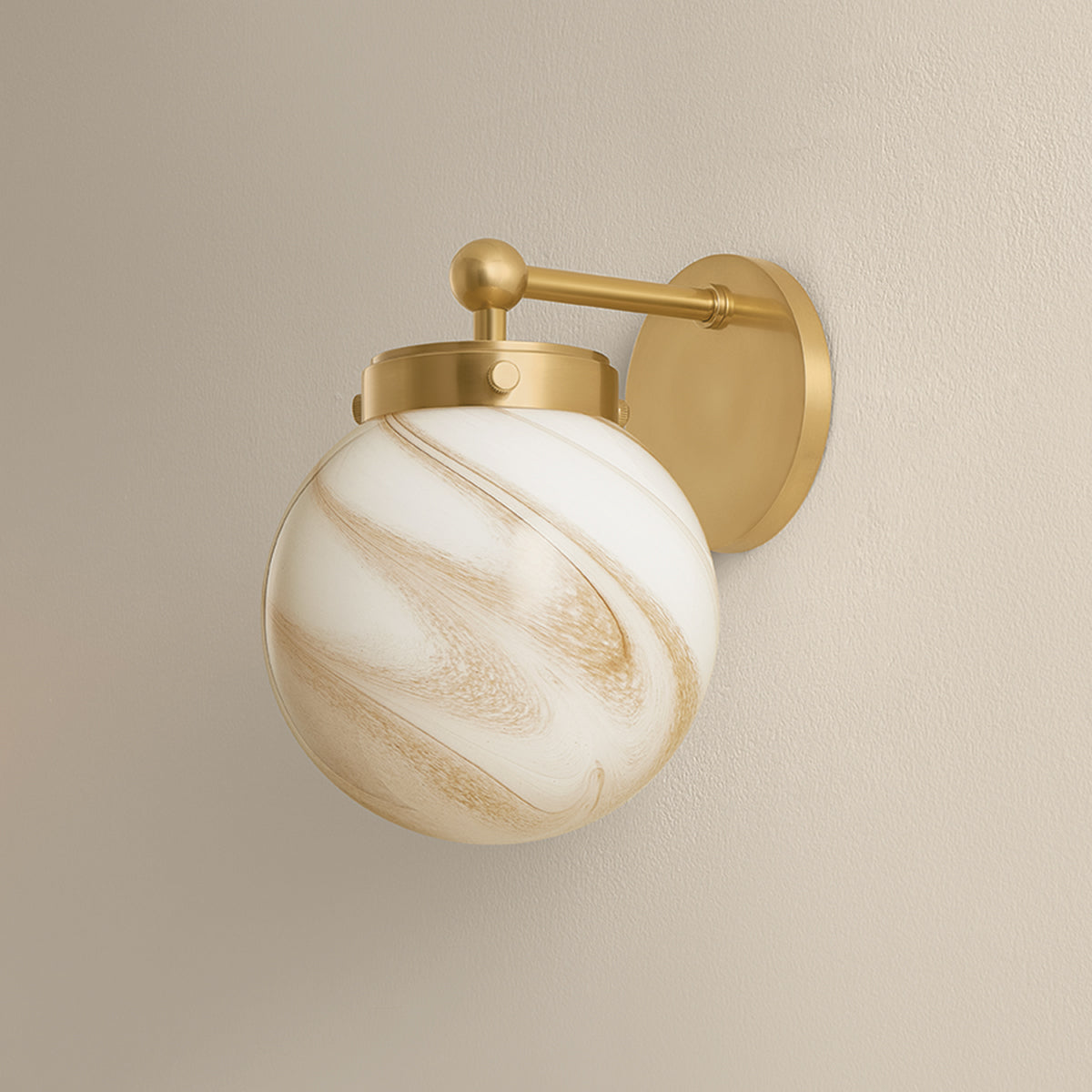 Mitzi by Hudson Valley Lighting Ambra Wall Sconce in Aged Brass / Cappuccino Swirl, detail view 3
