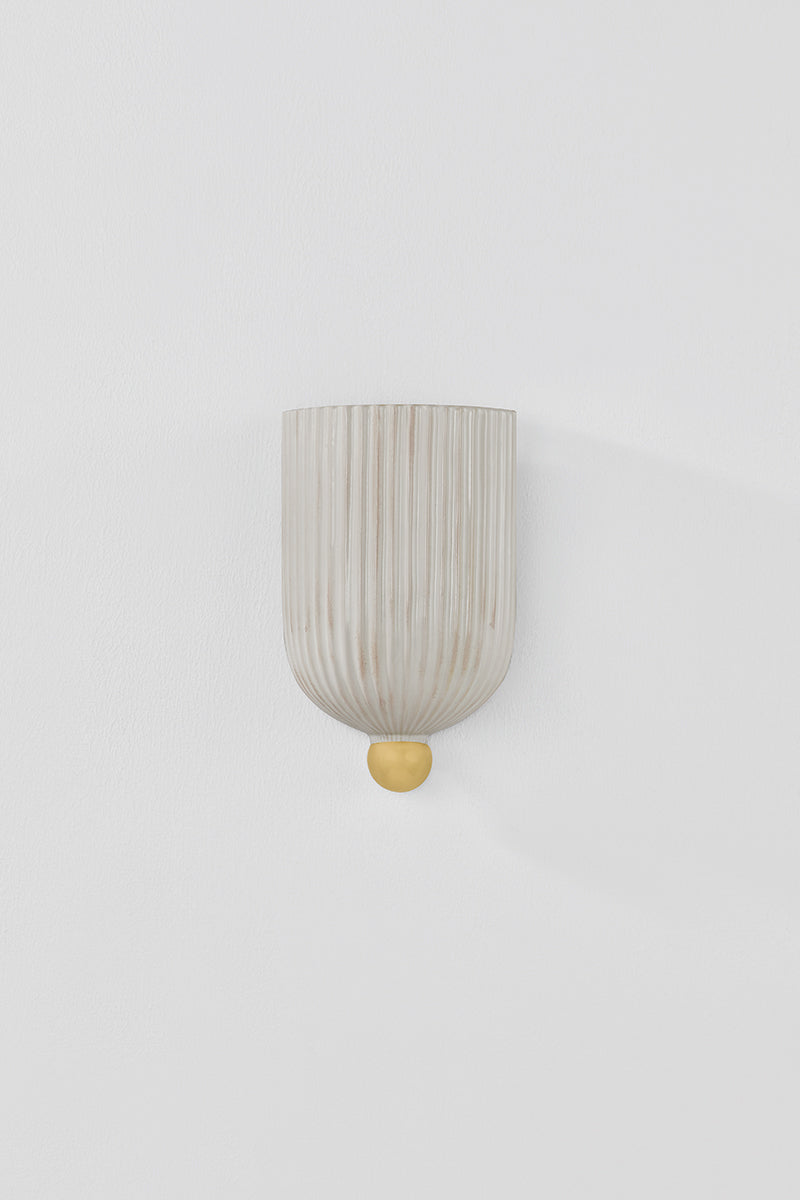 Mitzi by Hudson Valley Lighting Amira Wall Sconce in Aged Brass / Ceramic Fluted Cream, detail view 1