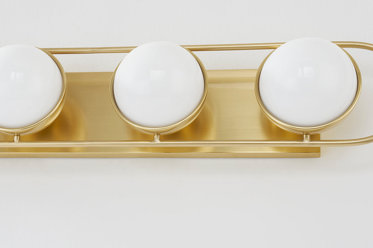 Mitzi by Hudson Valley Lighting Amy 4-Light Vanity Light in Aged Brass, detail view 2