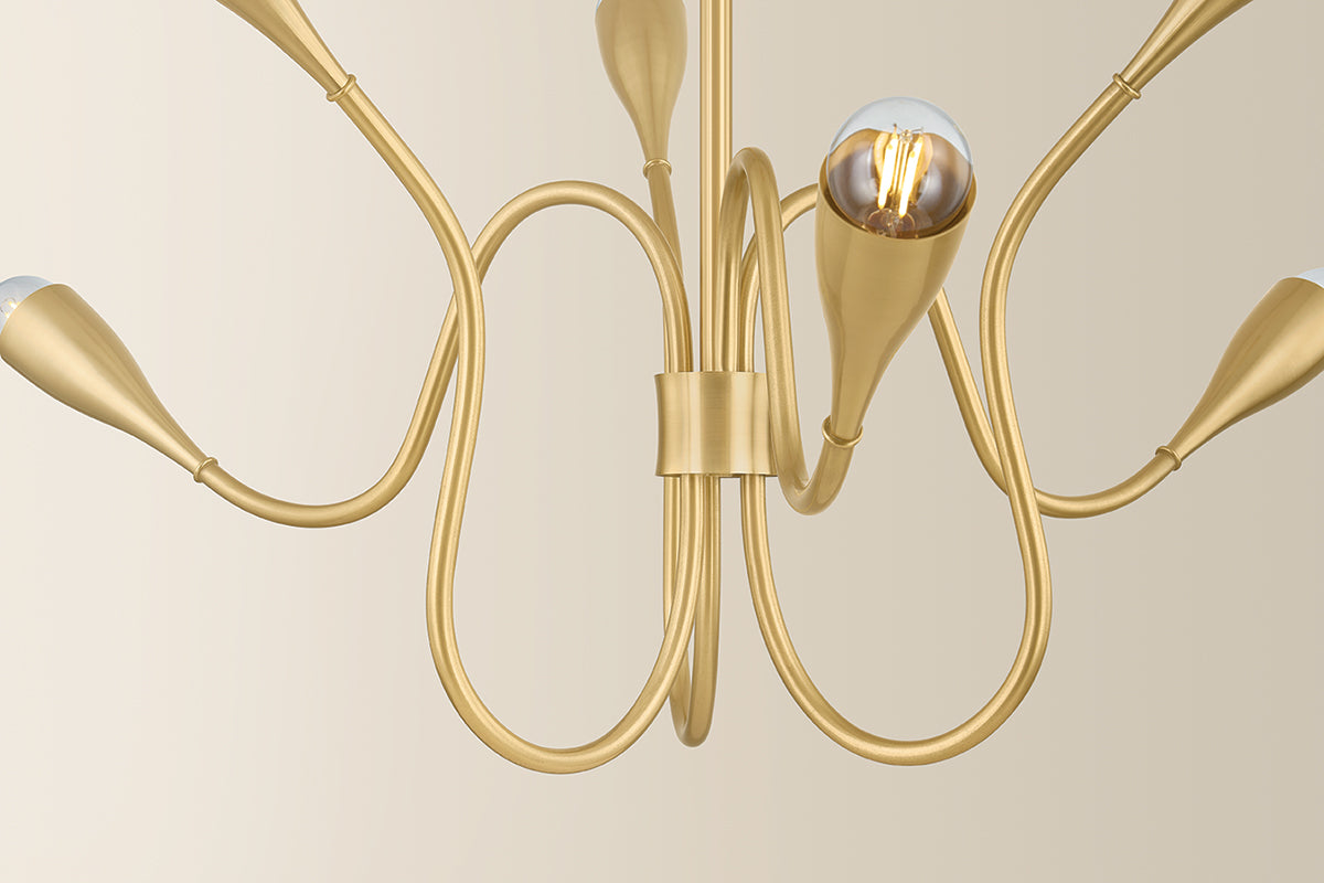 Mitzi by Hudson Valley Lighting Anaise 6-Light Chandelier in Aged Brass, detail view 2