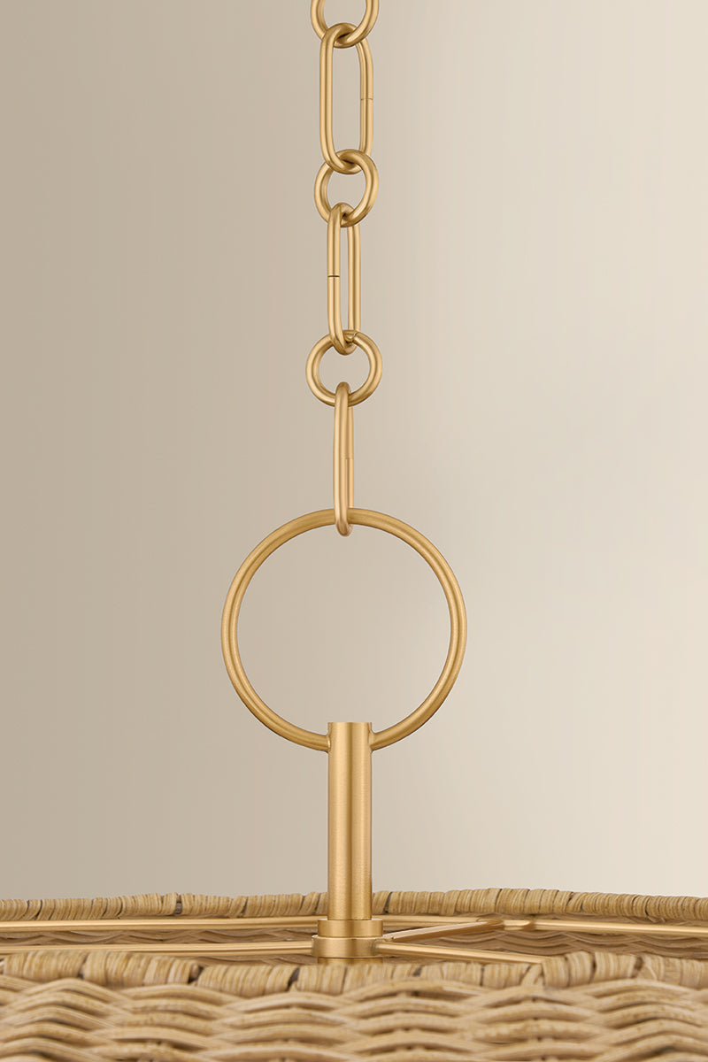 Mitzi by Hudson Valley Lighting Arwen Chandelier in Aged Brass / Rattan, detail view 2