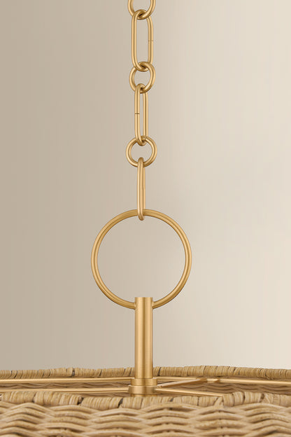 Mitzi by Hudson Valley Lighting Arwen Chandelier in Aged Brass / Rattan, detail view 2