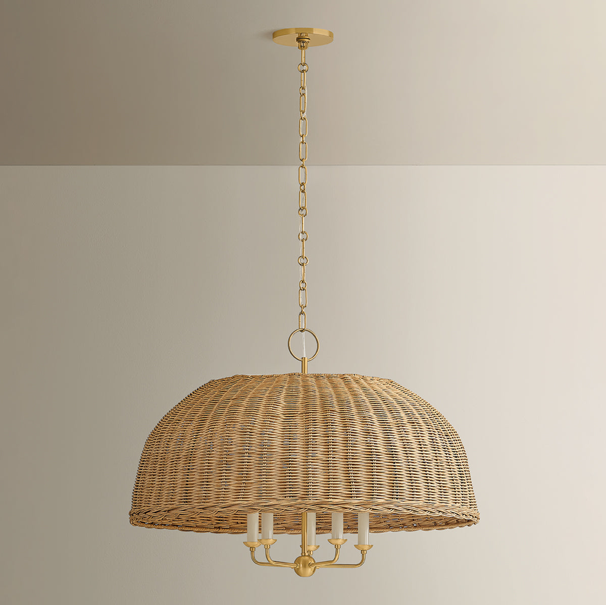 Mitzi by Hudson Valley Lighting Arwen Chandelier in Aged Brass / Rattan, detail view 3