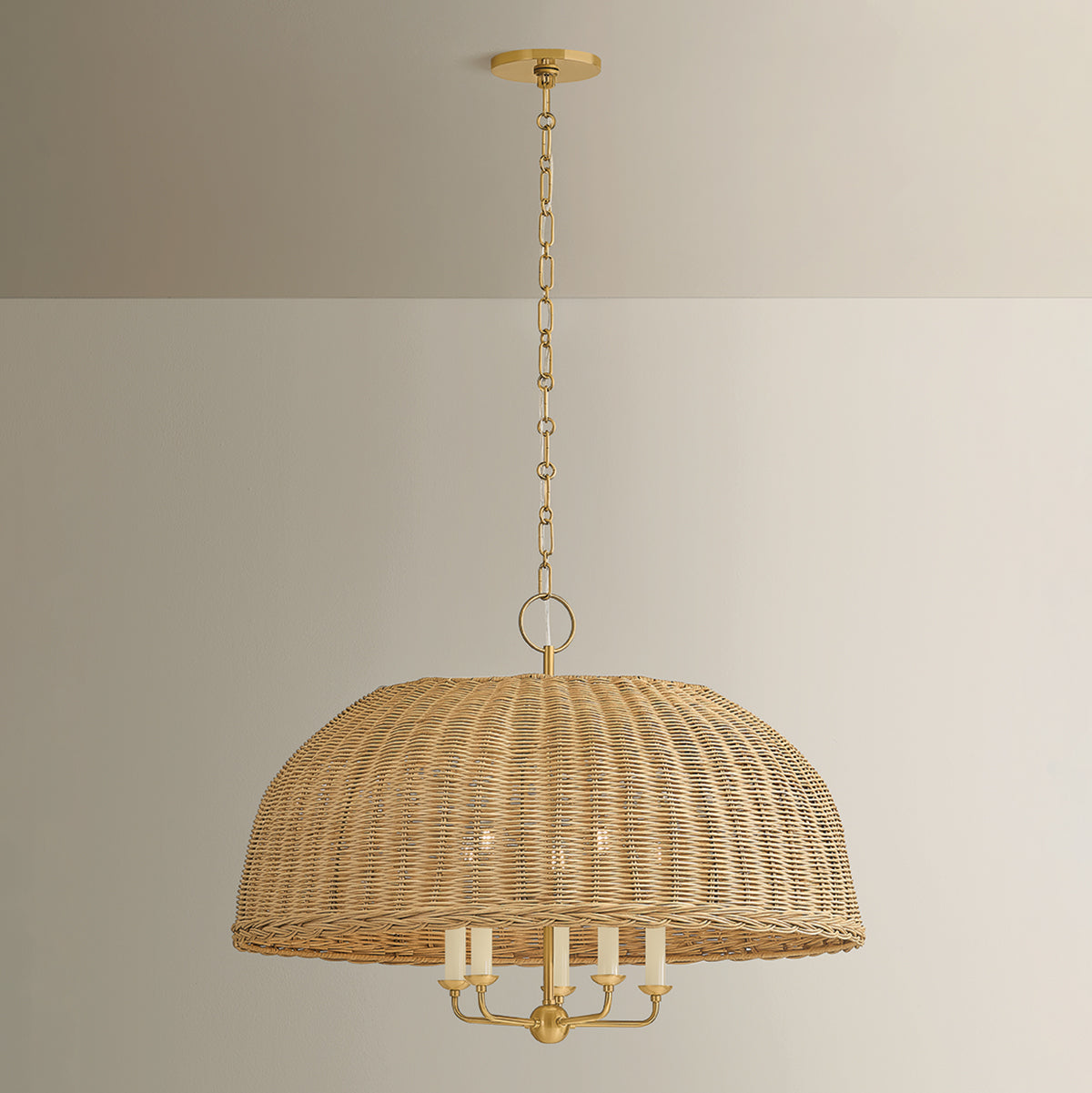 Mitzi by Hudson Valley Lighting Arwen Chandelier in Aged Brass / Rattan, detail view 5