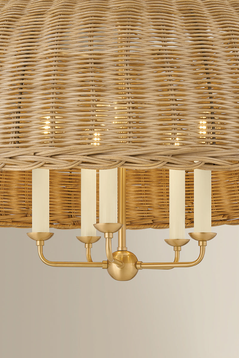 Mitzi by Hudson Valley Lighting Arwen Chandelier in Aged Brass / Rattan, detail view 6