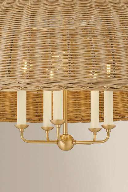 Mitzi by Hudson Valley Lighting Arwen Chandelier in Aged Brass / Rattan, detail view 6