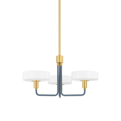Mitzi by Hudson Valley Lighting Aston 3-Light Chandelier in Aged Brass / Slate Blue