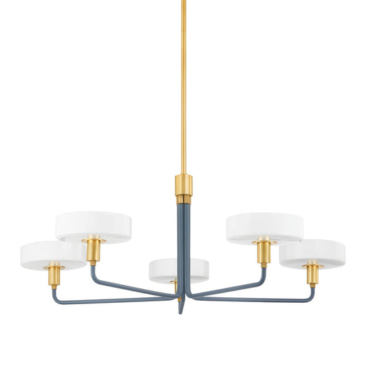 Mitzi by Hudson Valley Lighting Aston 5-Light Chandelier in Aged Brass / Slate Blue