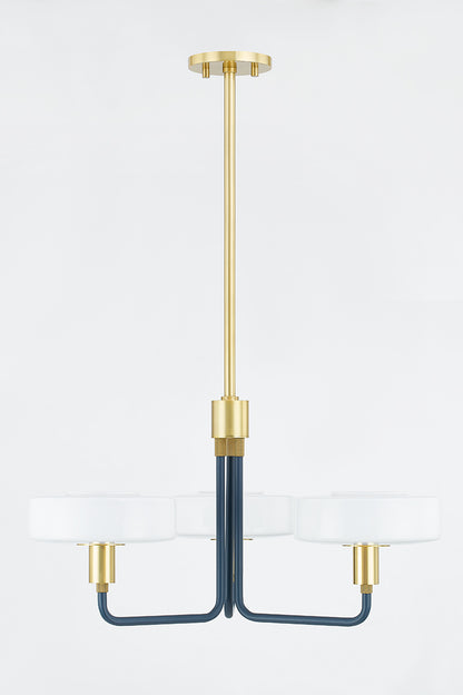 Mitzi by Hudson Valley Lighting Aston 3-Light Chandelier in Aged Brass / Slate Blue, detail view 1