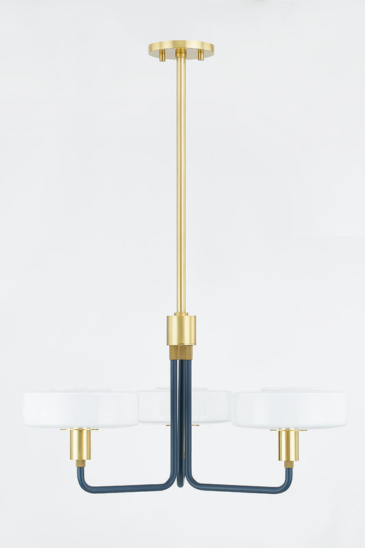 Mitzi by Hudson Valley Lighting Aston 3-Light Chandelier in Aged Brass / Slate Blue, detail view 1