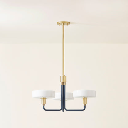 Mitzi by Hudson Valley Lighting Aston 3-Light Chandelier in Aged Brass / Slate Blue, detail view 3