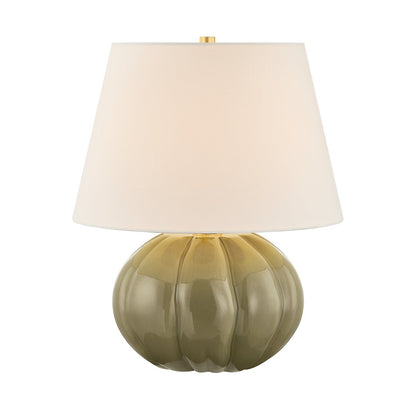 Mitzi by Hudson Valley Lighting Beata Table Lamp in Aged Brass / Ceramic Harbour Gray Cackle