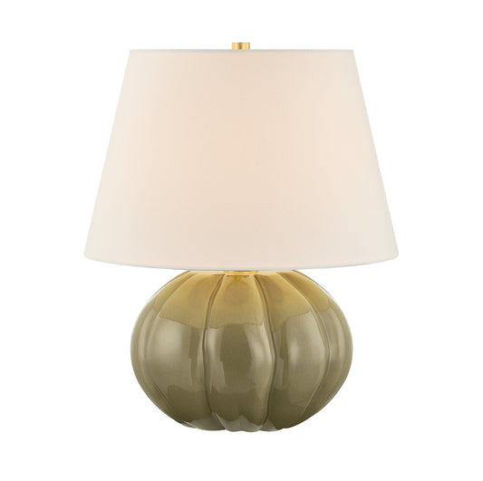 Mitzi by Hudson Valley Lighting Beata Table Lamp in Aged Brass / Ceramic Harbour Gray Cackle