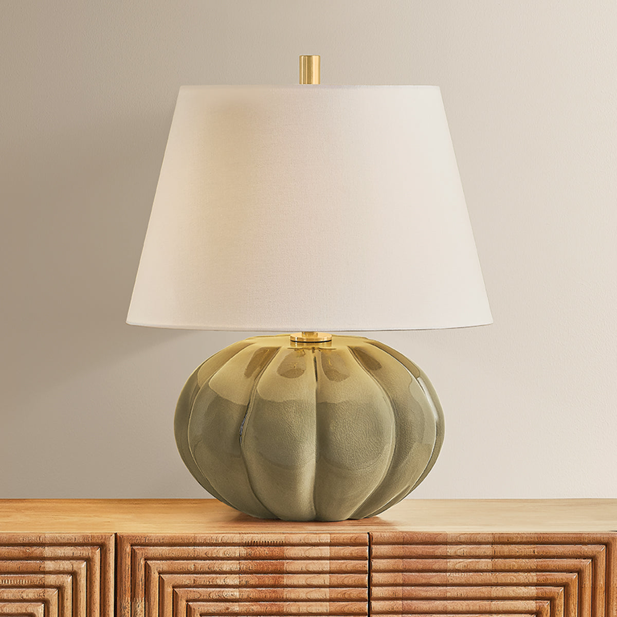 Mitzi by Hudson Valley Lighting Beata Table Lamp in Aged Brass / Ceramic Harbour Gray Cackle, detail view 5