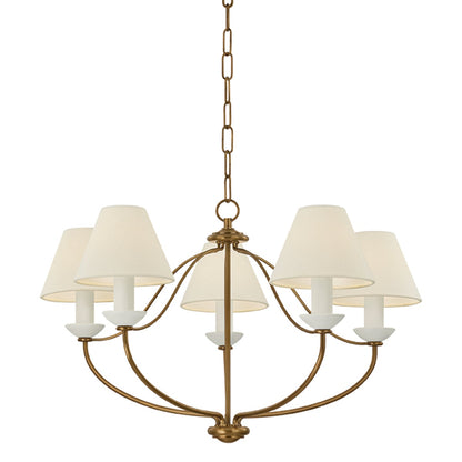 Mitzi by Hudson Valley Lighting Brinlea 5-Light Chandelier in Patina Brass / Off White Linen