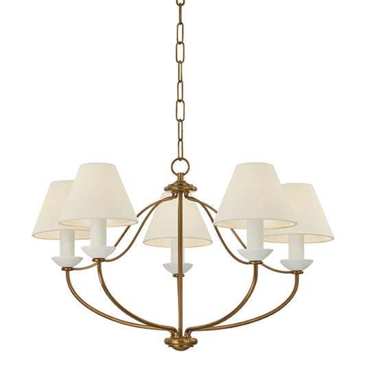 Mitzi by Hudson Valley Lighting Brinlea 5-Light Chandelier in Patina Brass / Off White Linen