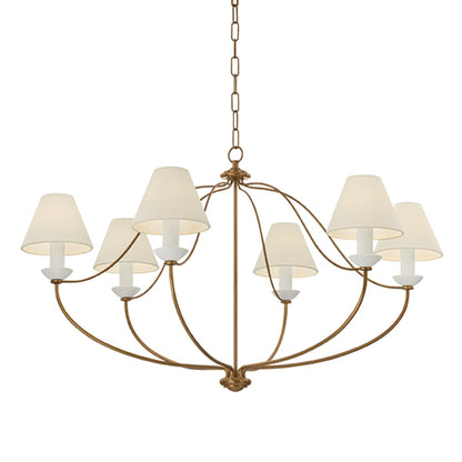 Mitzi by Hudson Valley Lighting Brinlea 6-Light Chandelier in Patina Brass / Off White Linen