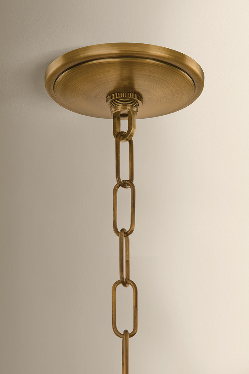 Mitzi by Hudson Valley Lighting Brinlea 6-Light Chandelier in Patina Brass / Off White Linen, detail view 1