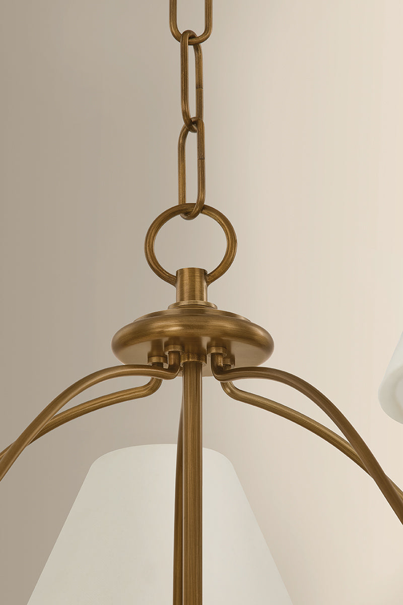Mitzi by Hudson Valley Lighting Brinlea 5-Light Chandelier in Patina Brass / Off White Linen, detail view 2