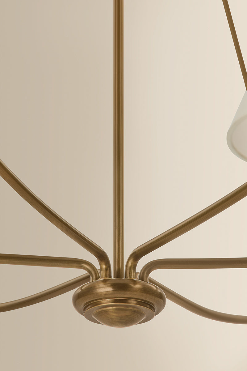 Mitzi by Hudson Valley Lighting Brinlea 6-Light Chandelier in Patina Brass / Off White Linen, detail view 2