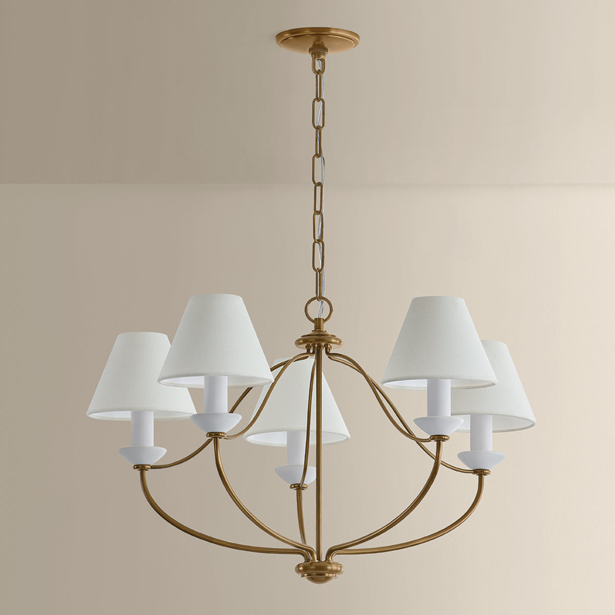 Mitzi by Hudson Valley Lighting Brinlea 5-Light Chandelier in Patina Brass / Off White Linen, detail view 3