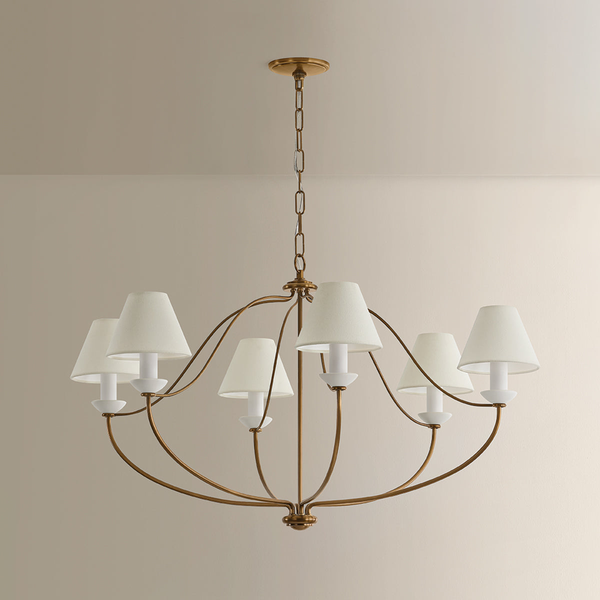 Mitzi by Hudson Valley Lighting Brinlea 6-Light Chandelier in Patina Brass / Off White Linen, detail view 3