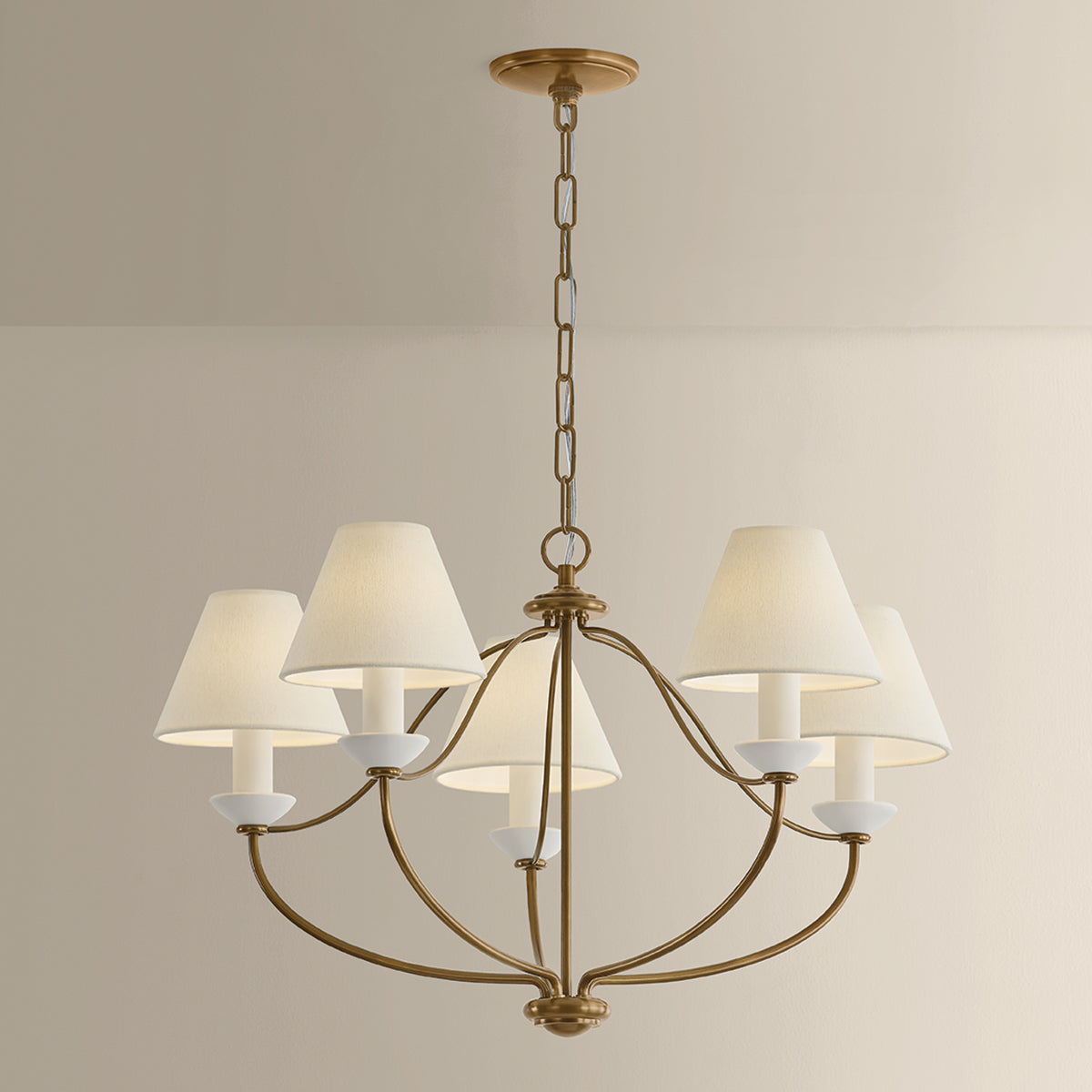 Mitzi by Hudson Valley Lighting Brinlea 5-Light Chandelier in Patina Brass / Off White Linen, detail view 5