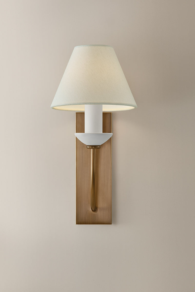 Mitzi by Hudson Valley Lighting Brinlea Wall Sconce in Patina Brass / Off White Linen, detail view 1