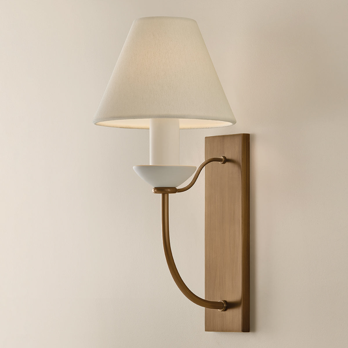Mitzi by Hudson Valley Lighting Brinlea Wall Sconce in Patina Brass / Off White Linen, detail view 5