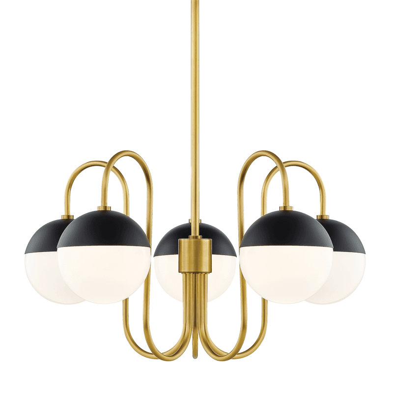 Mitzi by Hudson Valley Lighting Renee Chandelier, 5-Light, Aged Brass/Black, 28"W (H344805-AGB/BK 608UAJ5) Aged Brass, Black