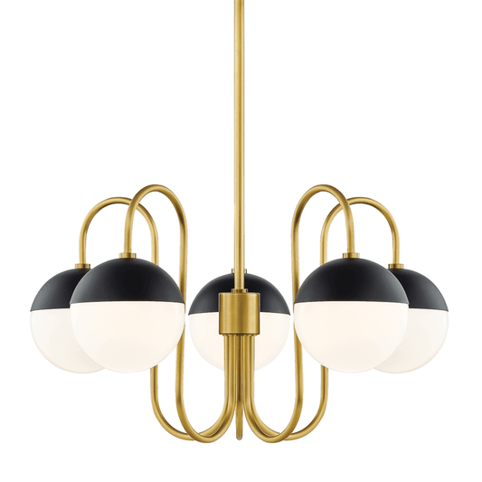 Mitzi by Hudson Valley Lighting Renee Chandelier, 5-Light, Aged Brass/Black, 28"W (H344805-AGB/BK 608UAJ5) Aged Brass, Black