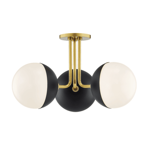 Mitzi by Hudson Valley Lighting Renee Semi-Flush Mount Aged Brass, Black