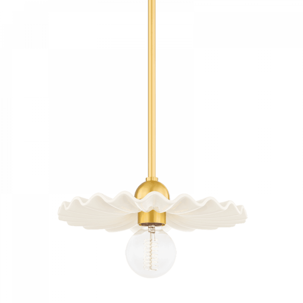 Mitzi by Hudson Valley Lighting Tinsley Pendant, 3-Light, Aged Brass/Ceramic Gloss Cream, 33"W (H499701-AGB/CCR 608UJDN) Aged Brass