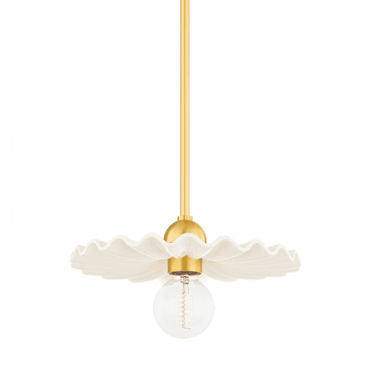 Mitzi by Hudson Valley Lighting Tinsley Pendant, 3-Light, Aged Brass/Ceramic Gloss Cream, 33"W (H499701-AGB/CCR 608UJDN) Aged Brass