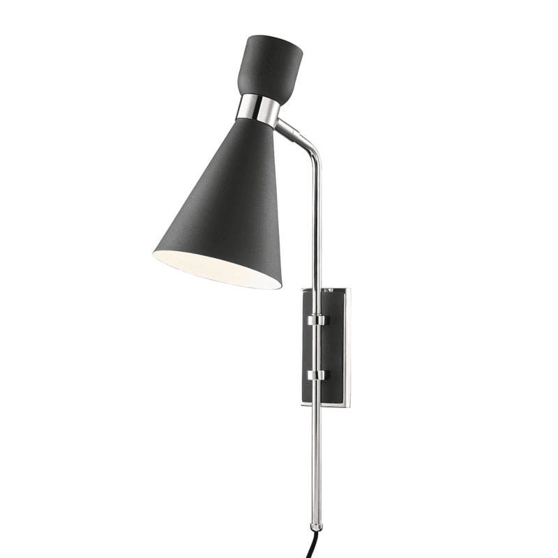 Mitzi by Hudson Valley Lighting Willa Wall Sconce, 1-Light, Polished Nickel/Black, 24"H (HL295101-PN/BK 608QJPA)