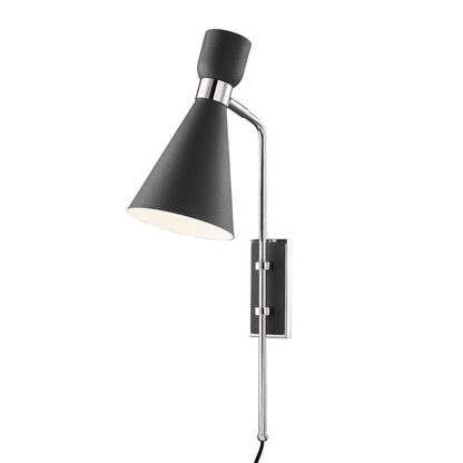 Mitzi by Hudson Valley Lighting Willa Wall Sconce, 1-Light, Polished Nickel/Black, 24"H (HL295101-PN/BK 608QJPA)