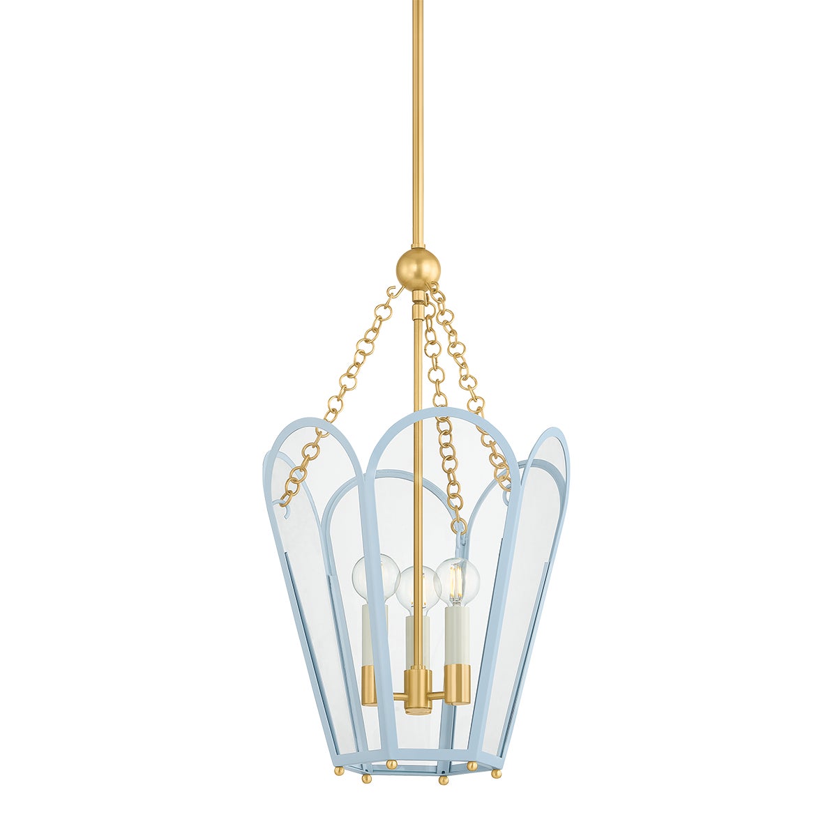 Mitzi by Hudson Valley Lighting Clarisse 3-Light Lantern in Aged Brass / Soft Arctic Blue