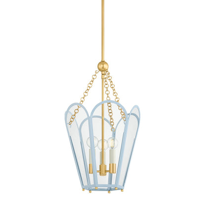 Mitzi by Hudson Valley Lighting Clarisse 3-Light Lantern in Aged Brass / Soft Arctic Blue