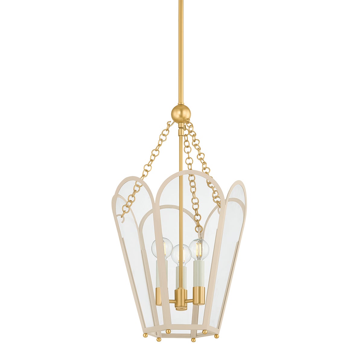 Mitzi by Hudson Valley Lighting Clarisse 3-Light Lantern in Aged Brass / Soft Bisque