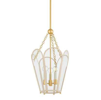 Mitzi by Hudson Valley Lighting Clarisse 3-Light Lantern in Aged Brass / Soft Bisque