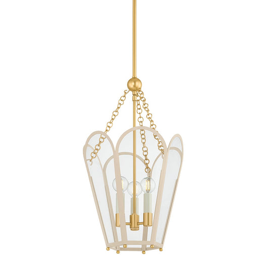 Mitzi by Hudson Valley Lighting Clarisse 3-Light Lantern in Aged Brass / Soft Bisque