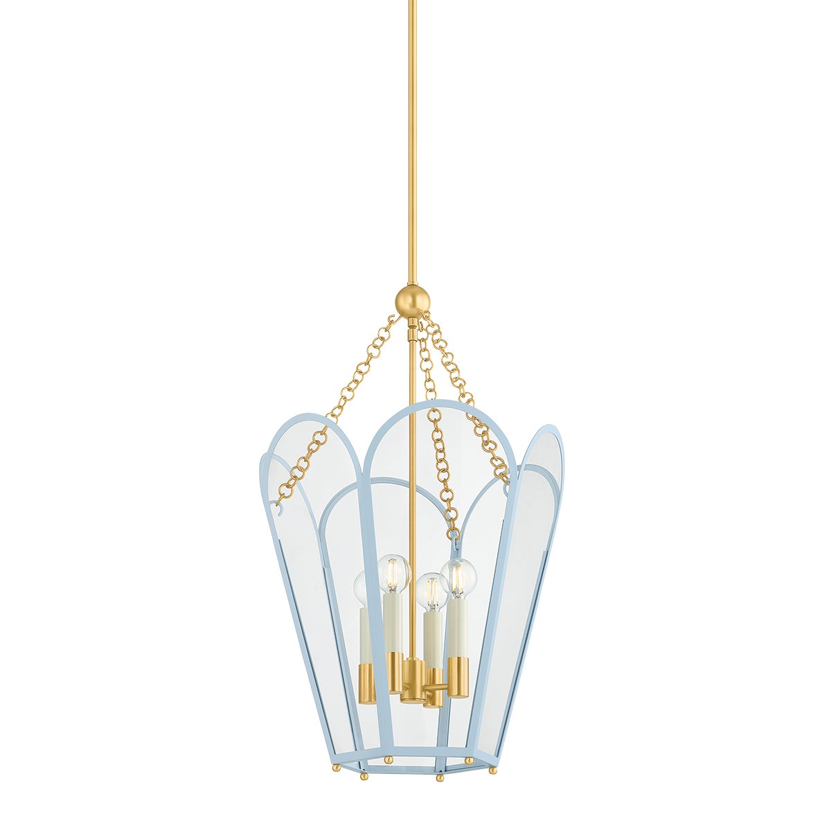 Mitzi by Hudson Valley Lighting Clarisse 4-Light Lantern in Aged Brass / Soft Arctic Blue