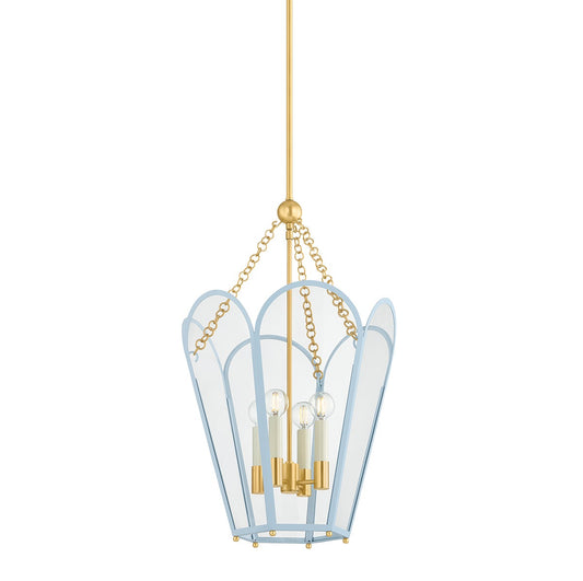 Mitzi by Hudson Valley Lighting Clarisse 4-Light Lantern in Aged Brass / Soft Arctic Blue