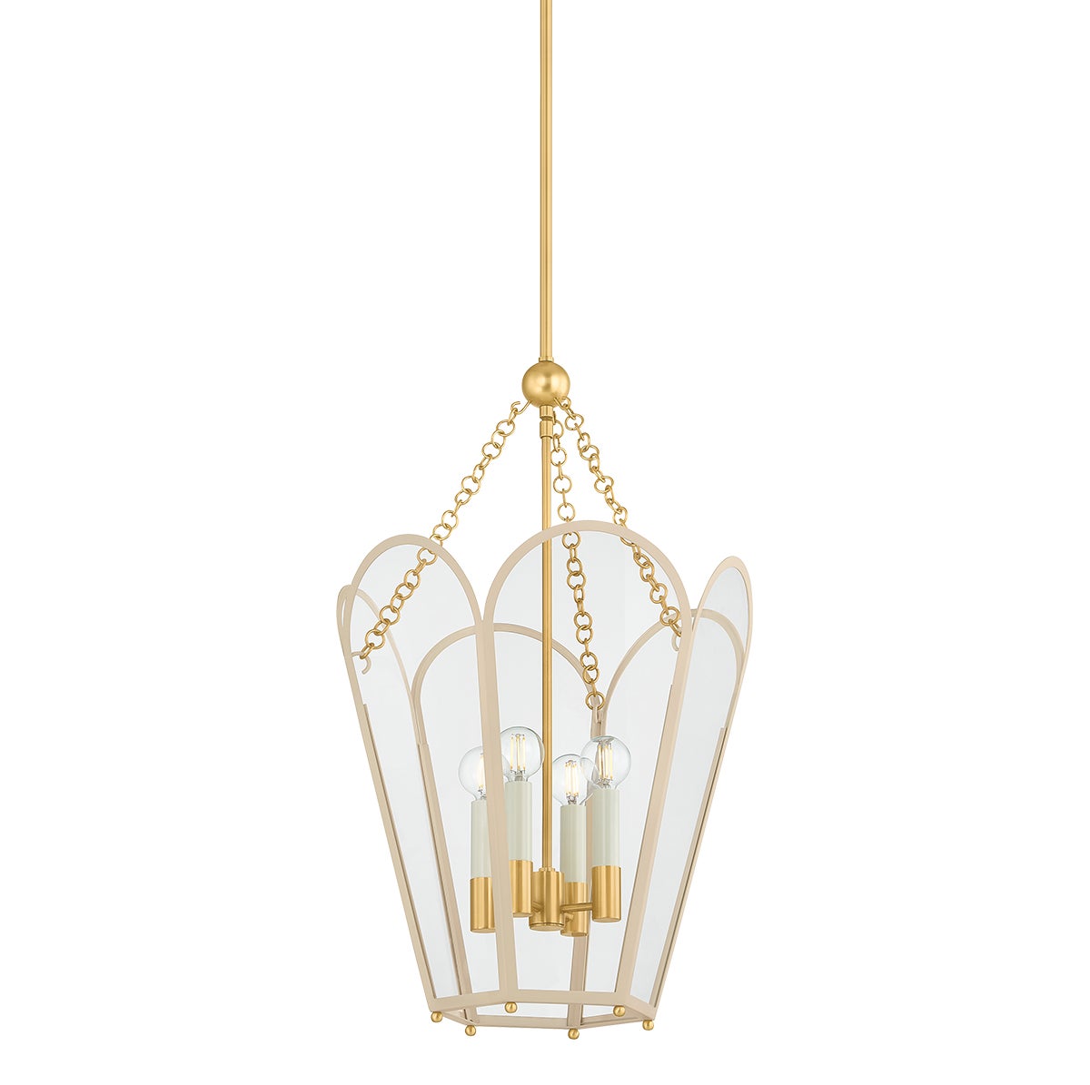 Mitzi by Hudson Valley Lighting Clarisse 4-Light Lantern in Aged Brass / Soft Bisque