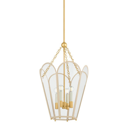 Mitzi by Hudson Valley Lighting Clarisse 4-Light Lantern in Aged Brass / Soft Bisque