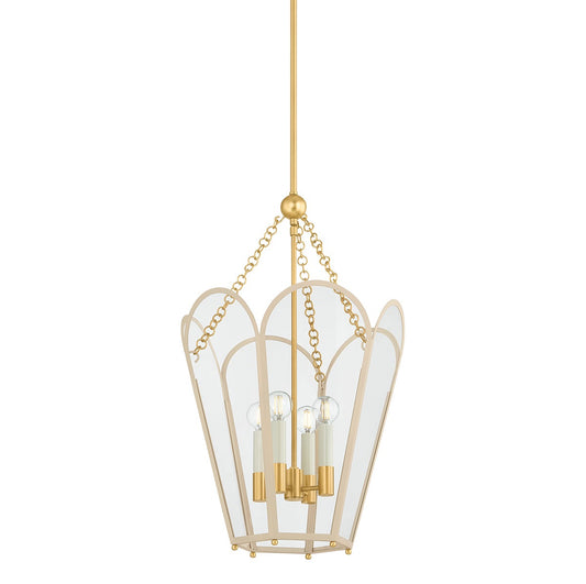 Mitzi by Hudson Valley Lighting Clarisse 4-Light Lantern in Aged Brass / Soft Bisque