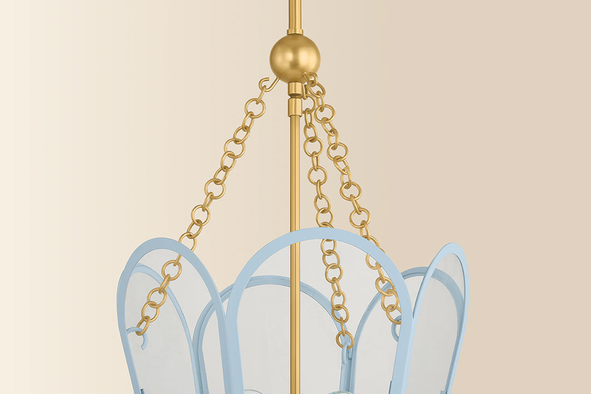 Mitzi by Hudson Valley Lighting Clarisse 3-Light Lantern in Aged Brass / Soft Arctic Blue, detail view 2