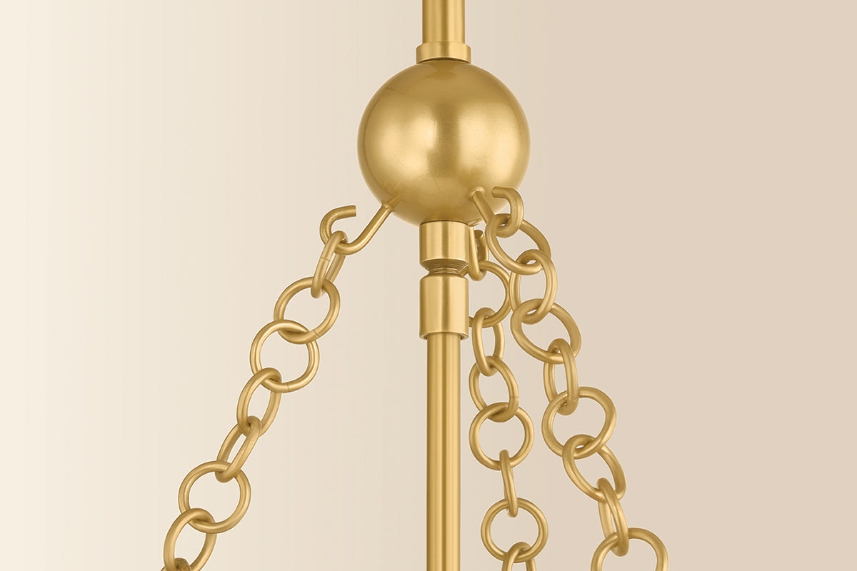 Mitzi by Hudson Valley Lighting Clarisse 3-Light Lantern in Aged Brass / Soft Bisque, detail view 2